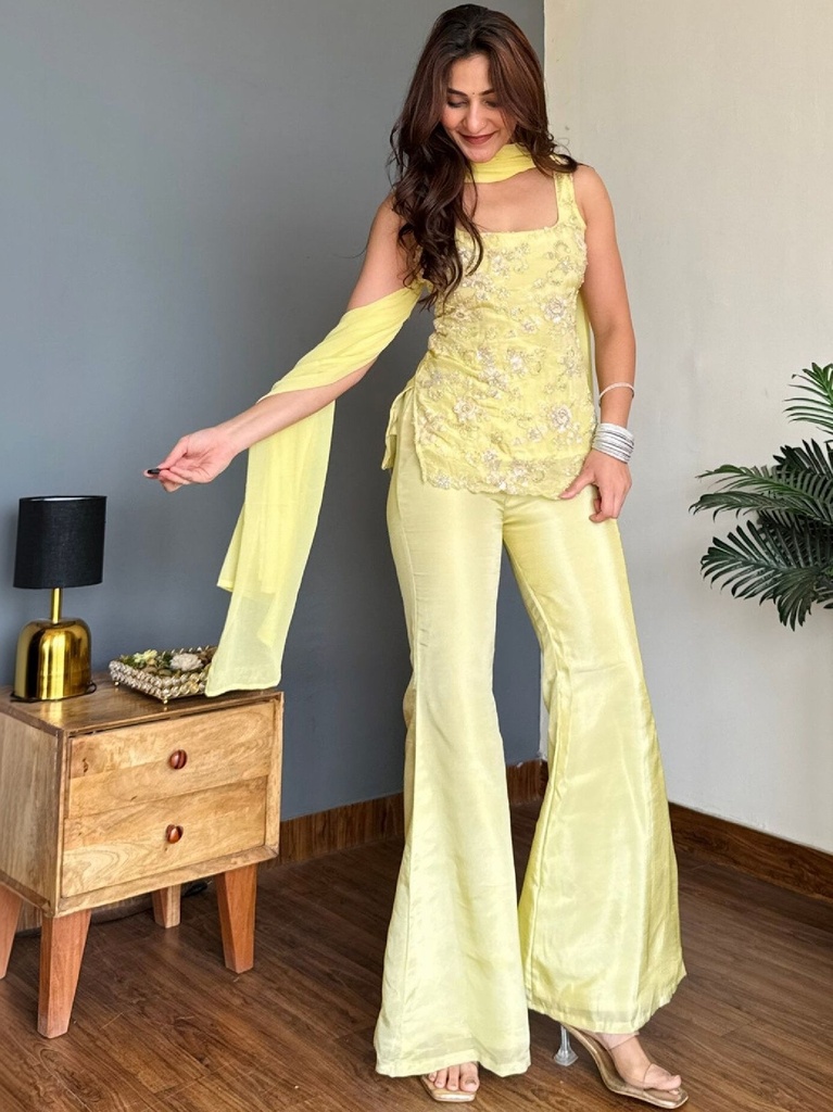 Pastel Yellow Embellished Co-Ord Set (S)