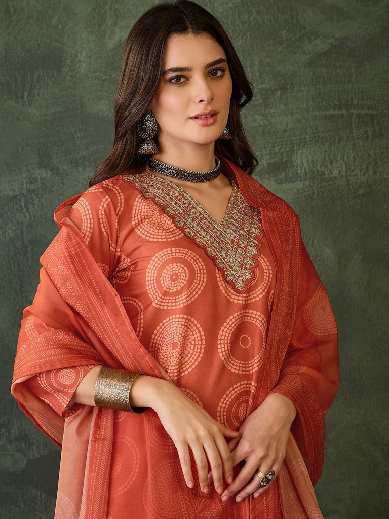 Aarini Rust Printed Kurta Set (S)