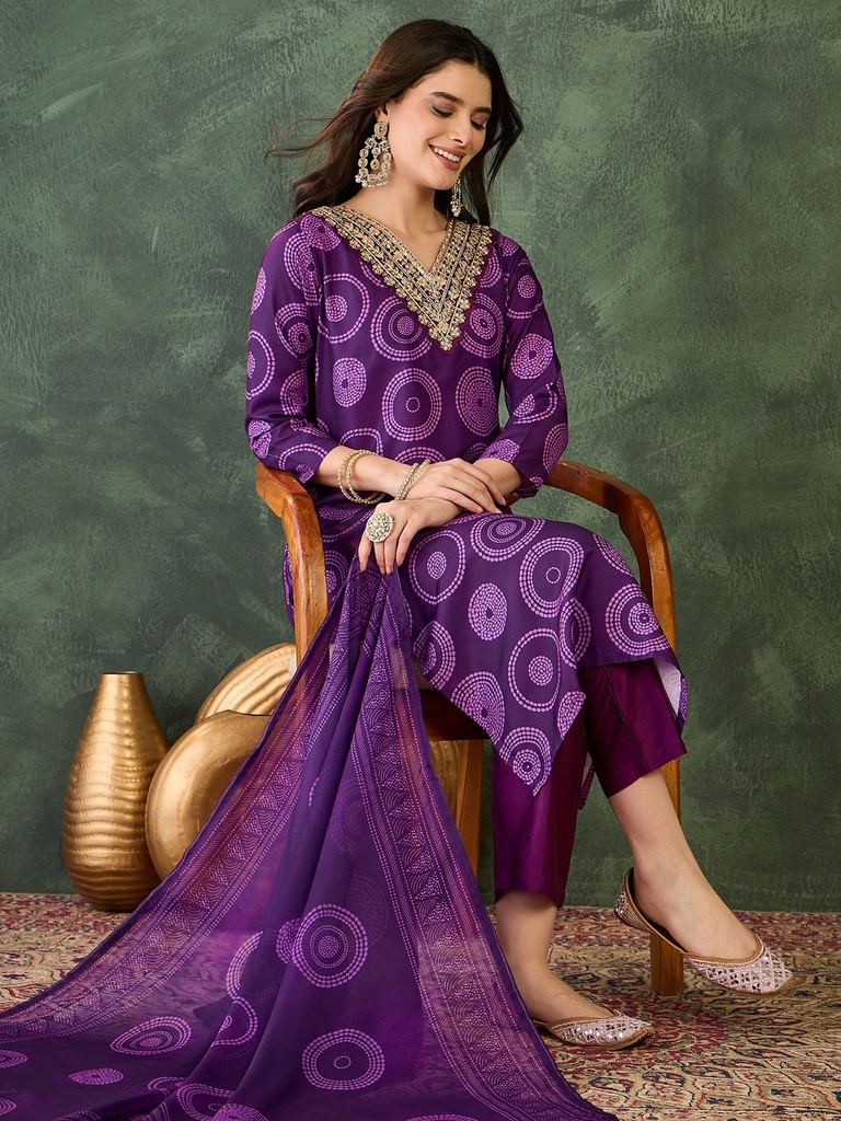 Vanya Royal Purple Printed Suit Set (S)